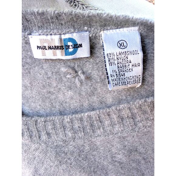 Vintage Paul Harris Lambswool Angora Gray V neck XL Cardigan Sweater Soft Girl - Picture 3 of 10